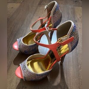 Alba Coral pink Gems Crystal Peep-Toe Heels size 9